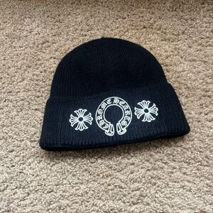 Chrome Hearts Black Knit Hat with White Logo